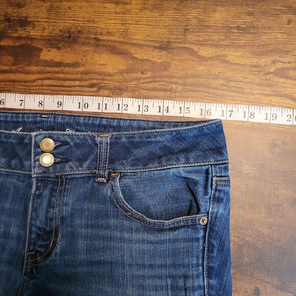 American Eagle Jeans 12 R Artist Flare Low Rise Medium Dark Wash Stretch Western - Picture 6 of 11